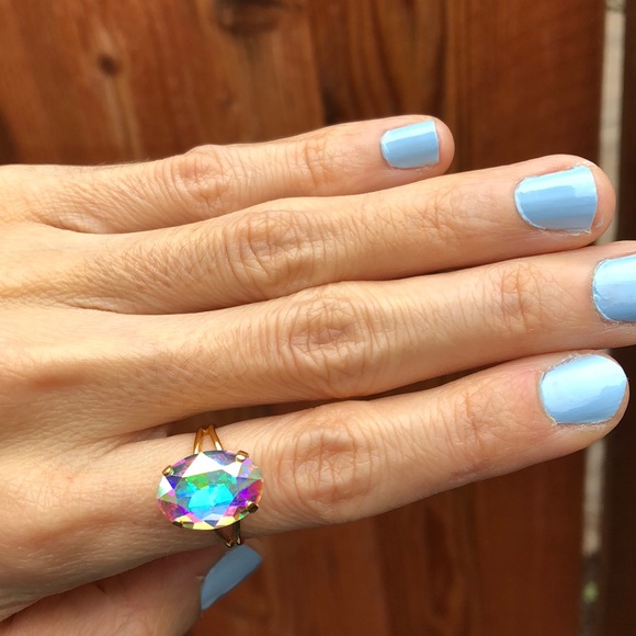 Aurora Borealis + Gold Oval Crystal Ring - Picture 15 of 16